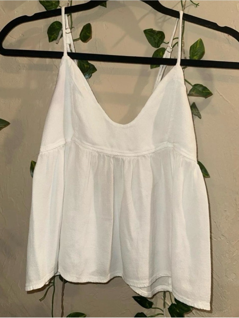 Brandy Melville White Spaghetti Strap Babydoll Tank Top